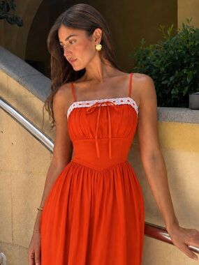 Band of the Free Emma Orange Lace Basque Drop Waist Maxi Dress XS NWT